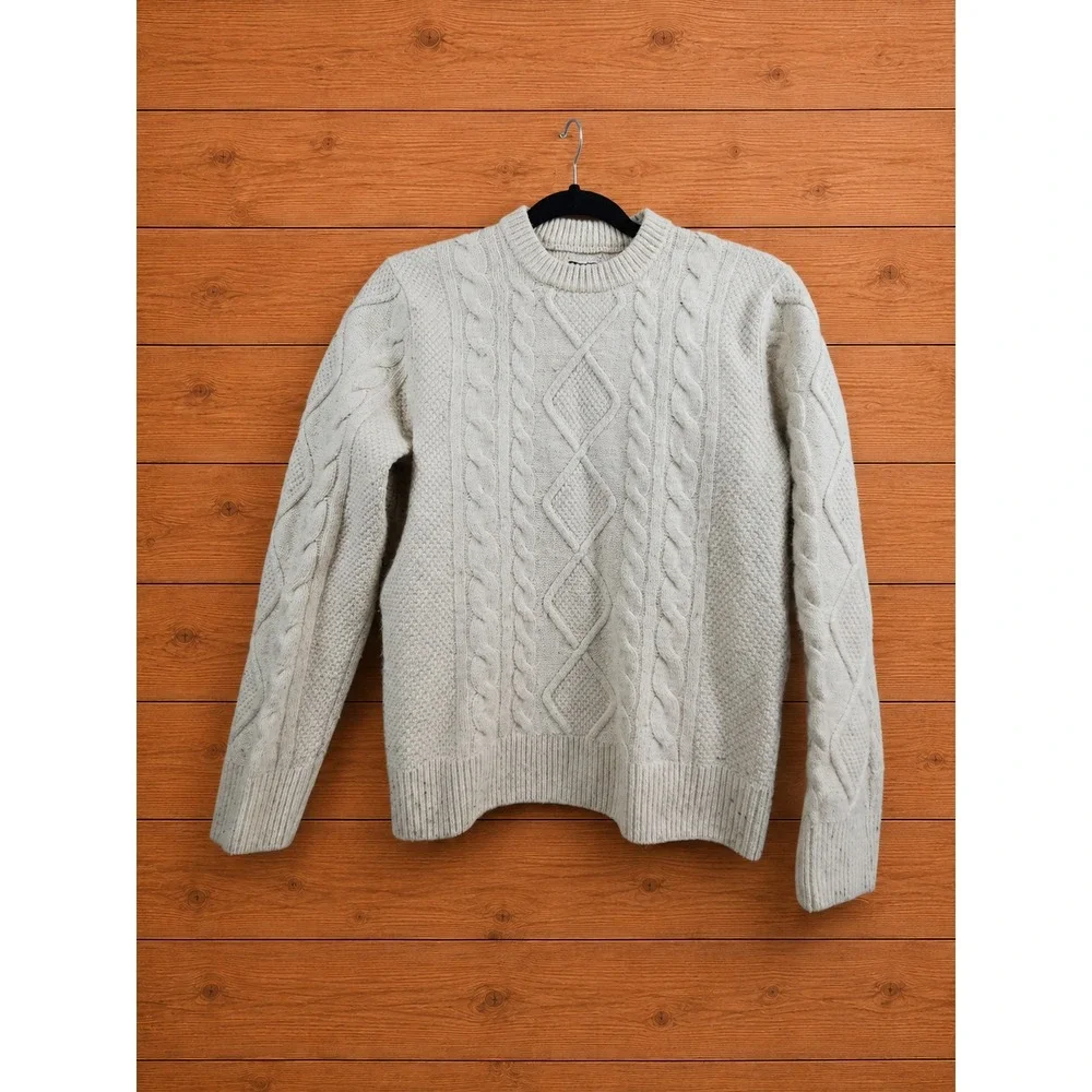 Abercrombie & Fitch Men Medium Cable Knit Sweater Cream Off-White Grunge Hipster